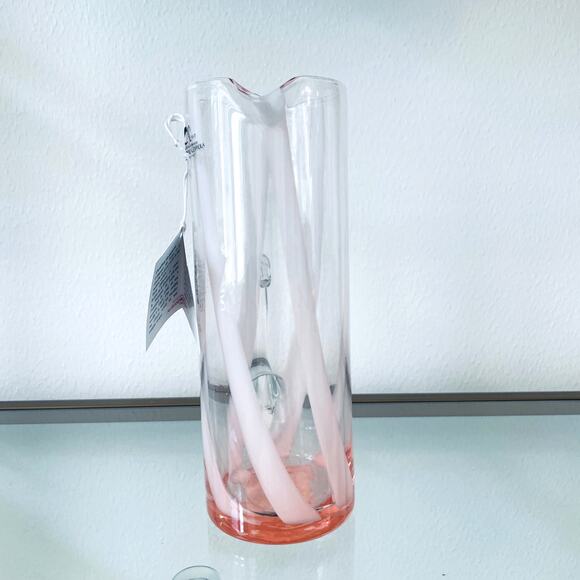 Di Murano ALESSANDRO COPPOLA Glass Pitcher 34oz Pink & White Stripe Italy NEW - Picture 14 of 14